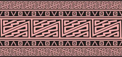 Vector seamless pink and black border ornament. Native American tribes framework.