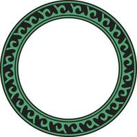 Vector green and black round Kazakh national ornament. Ethnic pattern of the peoples of the Great Steppe, .Mongols, Kyrgyz, Kalmyks, Buryats. circle, frame border