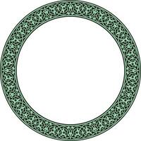 Vector green round oriental ornament. Arabic patterned circle of Iran, Iraq, Turkey, Syria. Persian frame, border.