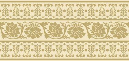 Vector seamless gold indian national ornament. Ethnic endless plant border. Flowers frame. Poppies and leaves