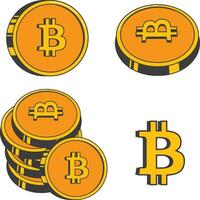 Cryptocurrency symbols and coins, Bitcoin, Ethereum, Binance, Tether and USD coin on a transparent background. Vector illustration in retro style