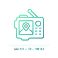 2D pixel perfect gradient GPS icon, isolated vector, green hiking gear thin line illustration. vector