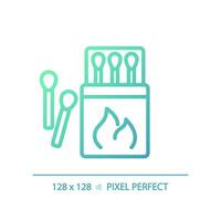 2D pixel perfect gradient match box and sticks icon, isolated vector, green hiking gear thin line illustration. vector