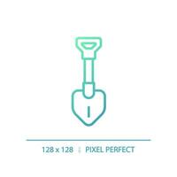 2D pixel perfect gradient shovel icon, isolated vector, green hiking gear thin line illustration. vector
