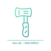 2D pixel perfect gradient axe icon, isolated vector, green hiking gear thin line illustration. vector