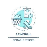 2D editable basketball blue thin line icon concept, isolated vector, illustration representing athletic scholarship. vector