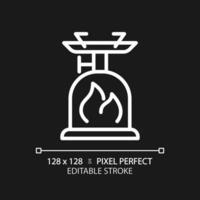 2D pixel perfect white camping stove icon, isolated vector, editable hiking gear thin line illustration. vector