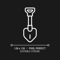 2D pixel perfect white shovel icon, isolated vector, editable hiking gear thin line illustration. vector