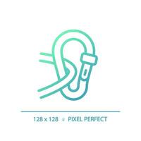 2D pixel perfect gradient carabiner icon, isolated vector, green hiking gear thin line illustration. vector