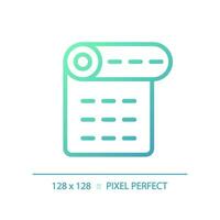 2D pixel perfect gradient hiking mat icon, isolated vector, green hiking gear thin line illustration. vector