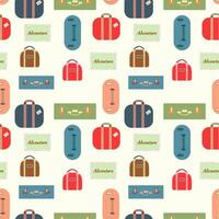 vistoso viaje bolsas, maletas, sin costura patrón, equipaje recopilación, viaje ilustración. vector