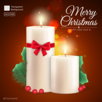 Merry Christmas Card Template With 3D Rendering White Candles With Red Bow And Christmas Mistletoe psd