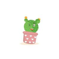 Cartoon cute cactus mascot, Potted cactus characters sett, funny cacti in flower pot with different emotions vector Illustrations on a white background