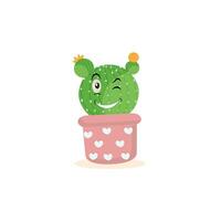 Cartoon cute cactus mascot, Potted cactus characters sett, funny cacti in flower pot with different emotions vector Illustrations on a white background