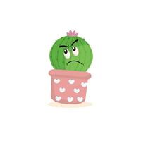 Cartoon cute cactus mascot, Potted cactus characters sett, funny cacti in flower pot with different emotions vector Illustrations on a white background