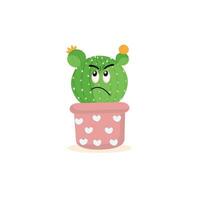 Cartoon cute cactus mascot, Potted cactus characters sett, funny cacti in flower pot with different emotions vector Illustrations on a white background