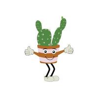 dibujos animados cactus planta en un maceta personaje mascota en negro gafas de sol, dibujos animados caracteres pegatinas puntiagudo planta en diferente posa, comportamiento y con cara expresiones vector