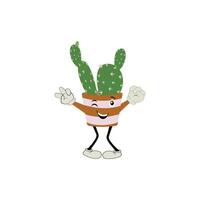 Cartoon cactus plant in a pot character mascot in black sunglasse, cartoon characters stickers. Spiky plant in different poses, actions and with face expressions vector