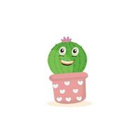 Cartoon cute cactus mascot, Potted cactus characters sett, funny cacti in flower pot with different emotions vector Illustrations on a white background