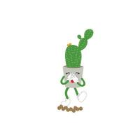 Cactus character. Vector illustration. Vector color sticker for teen with funny cartoon character. Hand drawn illustration with cool smiling cactus in comics style