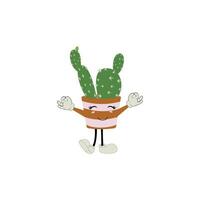 Cartoon cactus plant in a pot character mascot in black sunglasse, cartoon characters stickers. Spiky plant in different poses, actions and with face expressions vector