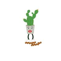 Cactus character. Vector illustration. Vector color sticker for teen with funny cartoon character. Hand drawn illustration with cool smiling cactus in comics style