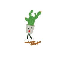 Cactus character. Vector illustration. Vector color sticker for teen with funny cartoon character. Hand drawn illustration with cool smiling cactus in comics style