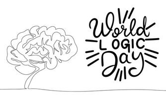 World Logic Day text banner. Handwriting text World Logic day lettering. Line art brain. Hand drawn vector art.