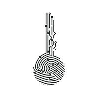 Circuit fingerprint key. Biometric ID for software or app login. Security system user verification. vector