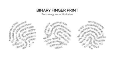 Set of binary code fingerprint on white backgroun. Digital key for software identification vector