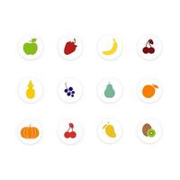 Set of fruit. Healthy food collection. Flat style illustration. Icons of different fruit and berries. Vector isoloted on white background