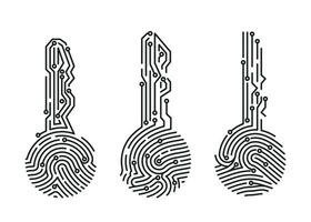 Set of fingerprint key. Security system user verification. Biometric ID for software login. Vector illustration