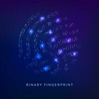 Binary code fingerprint. Biometric id. Digital key for software identification. Fingerprint scanner in futuristic technology system. Vector illustration