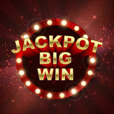 Jackpot casino winner. Big win banner. Retro signboard on red background with light rays. Vector illustration