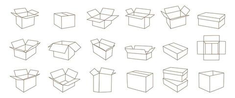 Set of empty shipping boxes line icon vector