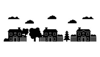 casas y arboles silueta en blanco fondo, vector ilustración, eps silueta de un tranquilo y cómodo asentamiento