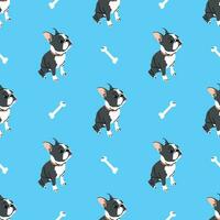 Cute black white french bulldog puppy with bones seamless pattern background vector