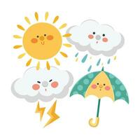 Illustration of the funny cloud, umbrella and sun. Seasonal weather image vector