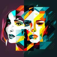 Woman human face in an abstract style, cubic portrait drawing for graphic, poster, banner vector