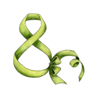 Watercolor illustration of a green ribbon in the shape of the number eight for International Women's Day. March 8 for greeting card. Isolated Drawn by hand. png