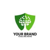 green plant shield logo design vector
