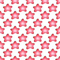 Watercolor illustration pattern of red celestial bodies. Seamless repeating background with hand drawn stars. Template for a space banner or poster. Elements of cosmonautics. Isolated png