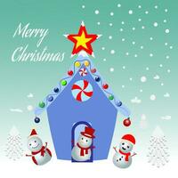 Christmas greetings card with snowmen vector