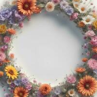 ai generado ai generativo de flores y hojas circulo marco con blanco antecedentes foto