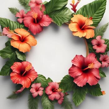 AI generated Ai Generative of Flowers and leaves circle frame with white background photo