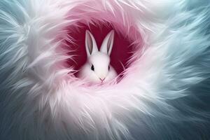 AI generated Easter Whimsy, White Rabbit's Tail Emerging from the Hole, Happy Easter Day. photo