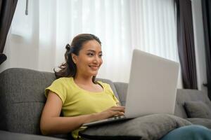 Woman working in the home , freelancing woman working concept photo