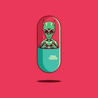 alien capsule character logo design vector