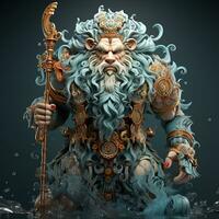 AI generated 3D cartoon of an water god photo