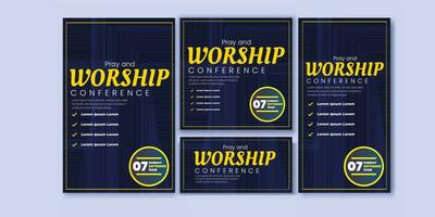 Pray and Worship conference Flyer and Social media Set Bundle Abstract Background vector